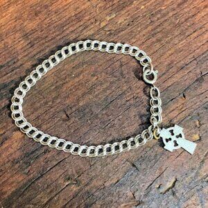 Silver Link Simple Bracelet with Cross Charm, Gothic Cross